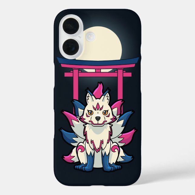 Neuntails Kitsune Fox- Fun Yokai iPhone 16 Hülle (Rückseite)