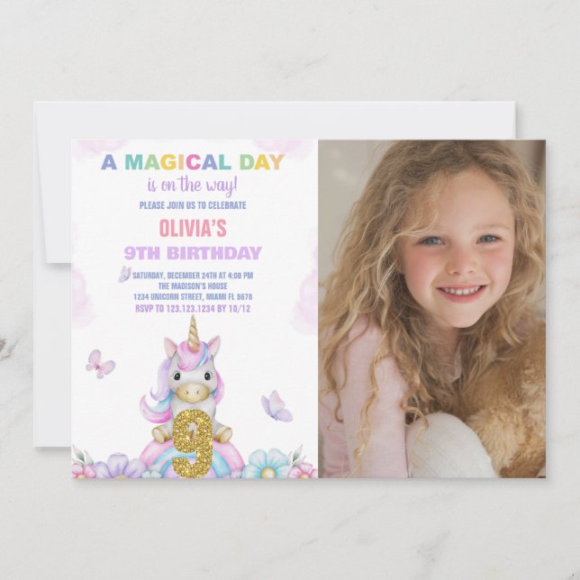 Neunte Blumenschlucht Geburtstagsfeier Einladung m (Vorderseite)