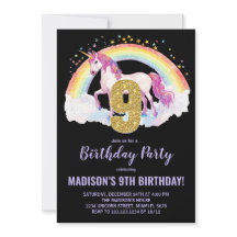 Neunte Rainbow Unicorn Einladung zum Geburtstag