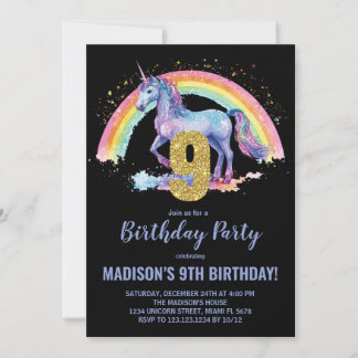 Neunte Rainbow Unicorn Einladung zum Geburtstag