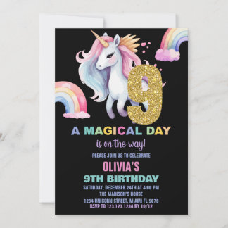 Neunte Rainbow Unicorn Geburtstag Einladung Wasser