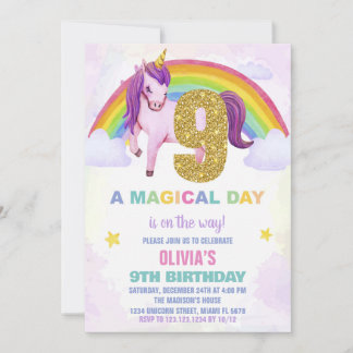 Neunte Rainbow Unicorn Geburtstag Einladungen Clou