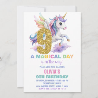 Neunte Rainbow Unicorn Geburtstag Einladungen Flie