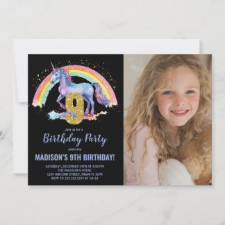 Neunte Rainbow Unicorn Geburtstag Einladungen Foto