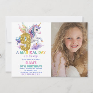 Neunte Rainbow Unicorn Geburtstagseinladungen mit  Einladung
