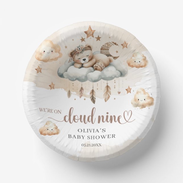 Neunteddybär, hellbraune Elfenbeinwolke Pappteller (Vorderseite)