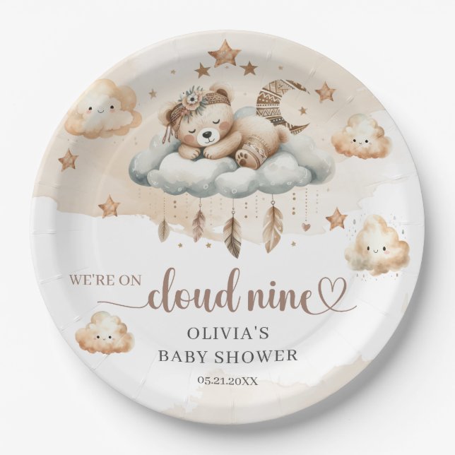 Neunteddybär, hellbraune Elfenbeinwolke Pappteller (Vorderseite)