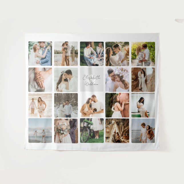 Neunzehn Foto Collage Simple Newweds Couple Wandteppich (Vorderseite (Horizontal))