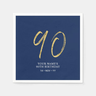 Neunzig   Gold- und Marineblau-Schriftzug 90. Gebu Serviette