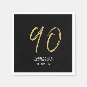 Neunzig Gold- und Schwarze Schriftzug 90. Geburt Serviette