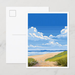 Neunzig Mile Beach Neuseeland Reiseillustrierung Postkarte