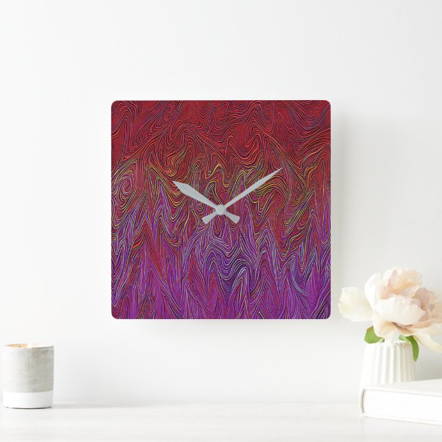"Neuraler Firestorm" Abstrakt" Lila rot Quadratische Wanduhr (Zuhause)
