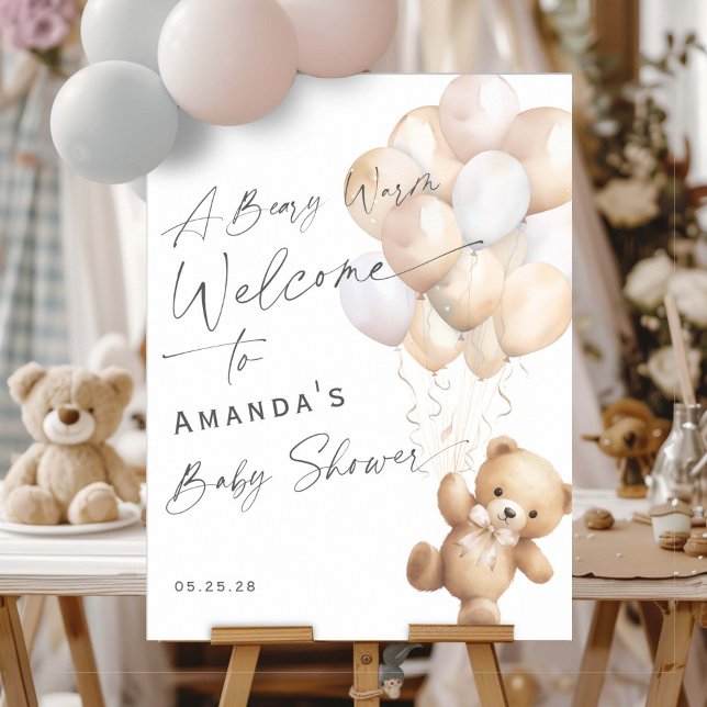 Neuraltiges Wartezeichen Poster (Gender Neutral baby Shower We can bearly wait- welcome sign.)