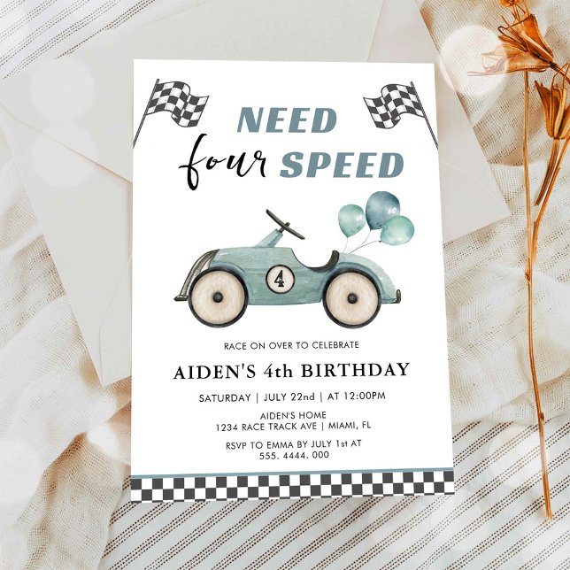 Neurer Speed Race Car 4. Geburtstag Einladung (Von Creator hochgeladen)