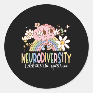 Neurodiversität Feiert Das Spektrum Groovy Gehirn Runder Aufkleber