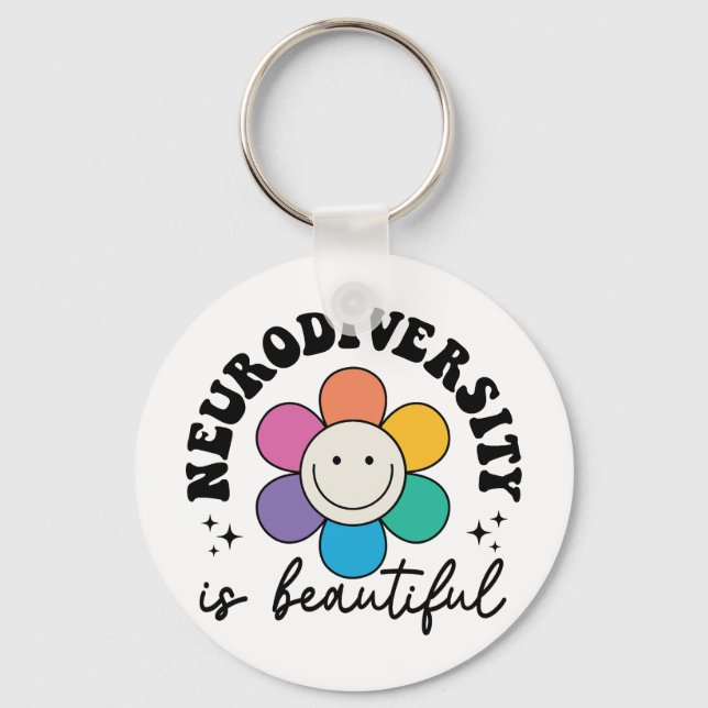 "Neurodiversity is Beautiful" Retro Flower Schlüsselanhänger (Vorderseite)