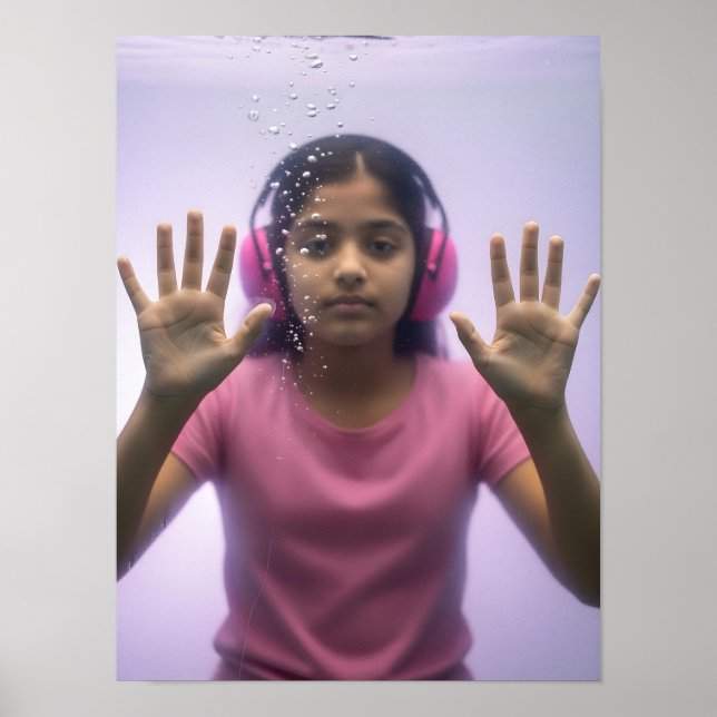 Neurodizianisches Mädchen unter Wasser in rosa Poster (Vorne)