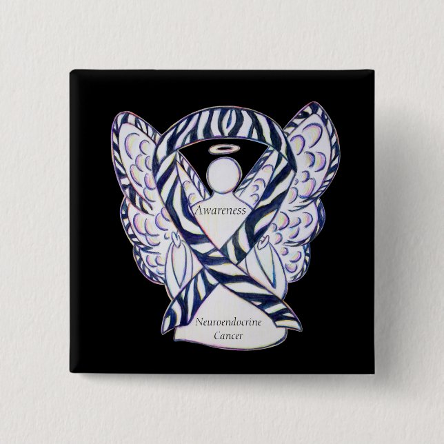 Neuroendokrine Krebsbewusstsein Ribbon Angel Butto Button (Vorderseite)