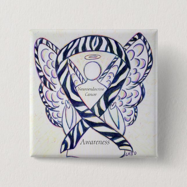 Neuroendokrine Krebsbewusstsein Ribbon Angel Butto Button (Vorderseite)