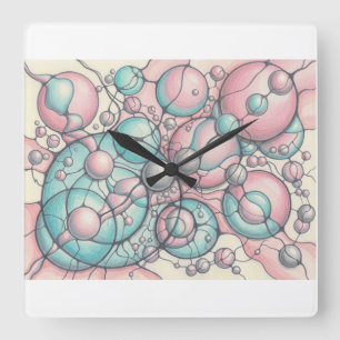 Neurografik-Art-T-Shirt Mint Rosa Abstrakte Sphäre Quadratische Wanduhr