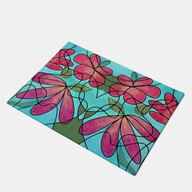 NEUROGRAFISCHE FRÜHSTÜCKSBLUMEN WASSERFARBEN FUßMATTE (Schrägansicht)