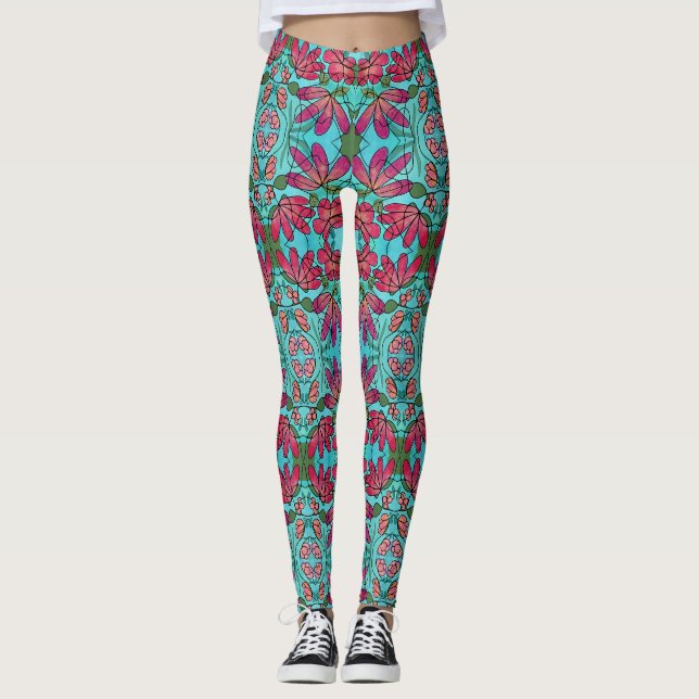 NEUROGRAFISCHE FRÜHSTÜCKSBLUMEN WASSERFARBEN LEGGINGS (Vorderseite)