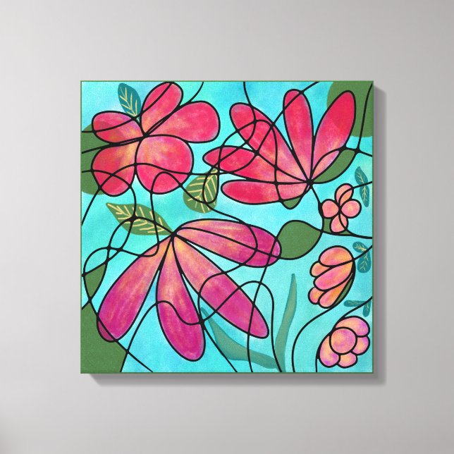 NEUROGRAFISCHE FRÜHSTÜCKSBLUMEN WASSERFARBEN LEINWANDDRUCK (Vorderseite)