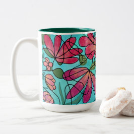 NEUROGRAFISCHE FRÜHSTÜCKSBLUMEN WASSERFARBEN ZWEIFARBIGE TASSE