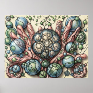 Neurografischer Kunstposter Grüne Blaue Sphären Bl Poster