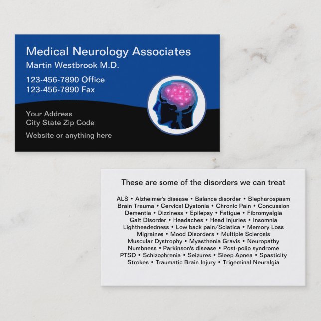 Neurologie Médicale Neurologiste Cartes de visite (Devant / Derrière)