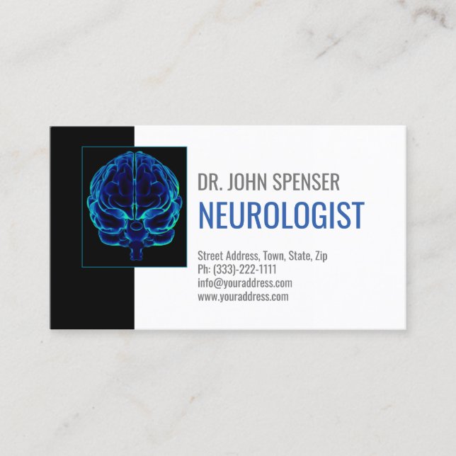 Neurologue Blue Cerveaux Carte de visite Médicale (Devant)