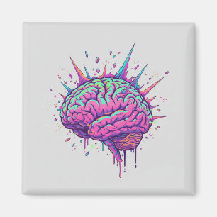 Neurospicy Cyberpunk Kunst   Rosa Neon-Gehirn  Magnet