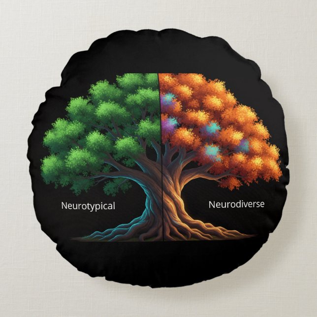 Neurotypisch vs. Neurodivers Rundes Kissen (Vorderseite)