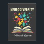 Neurovielfalt feiert die Autismus des Spektrums Postkarte<br><div class="desc">Offenes Buch,  Puzzleteile,  Autismus-Bewusstsein,  Inklusivität,  Bildung,  Lesen,  Lernen,  Diversity,  Akzeptanz</div>