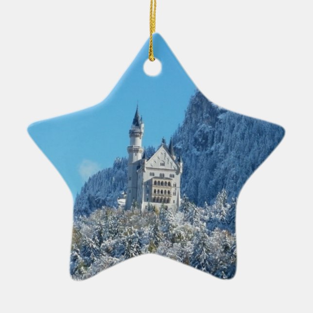 Neuschwanstein-Schloss im Winter Keramikornament (Vorne)