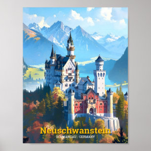 Neuschwanstein Schwangau Deutschland Vintage Reise Poster