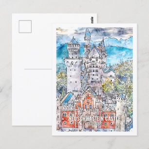 Neuschwastein Deutschland Reiseort Aquarell Postkarte