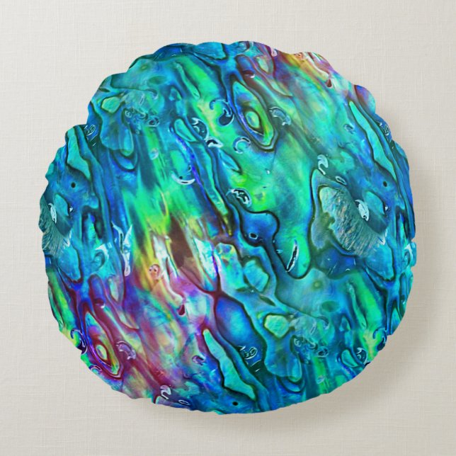 Neuseeland Abalone Paua Muschel Muster 1 Rundes Kissen (Vorderseite)