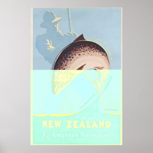 Neuseeland Anglerparadies Vintage-Reiseposter Poster