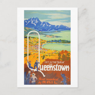 Neuseeland-Bahnplakat Rücke in die Warteschlange, Postkarte