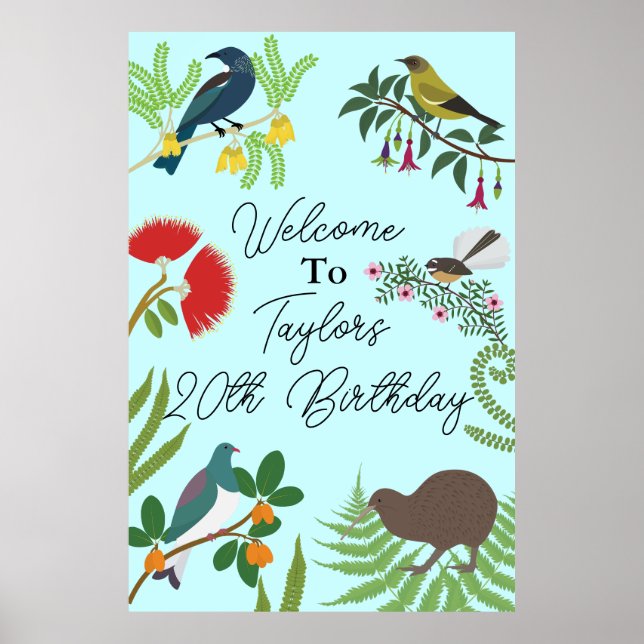 Neuseeland Bird Birthday Willkommen Poster (Vorne)