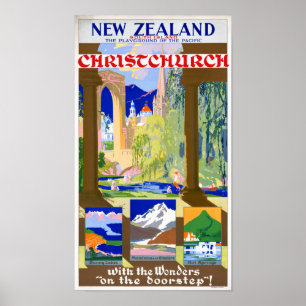 Neuseeland Christchurch Vintage Poster restauriert