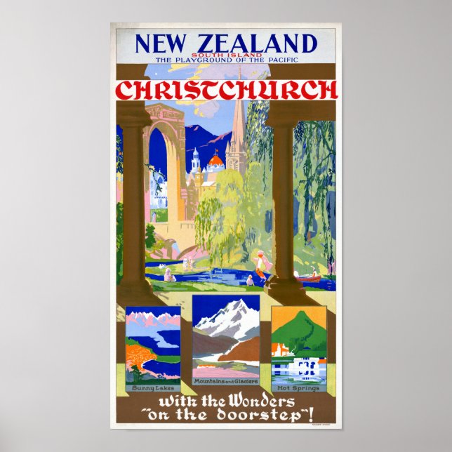 Neuseeland Christchurch Vintage Poster restauriert (Vorne)