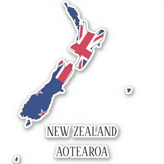 Neuseeland Flag Map Aufkleber (Vorderseite)