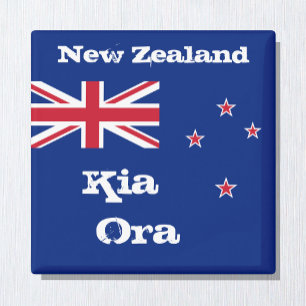 Neuseeland Flagge & Kia Ora, Urlaub/Sportfans Magnet