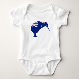Neuseeland-Flagge mit Kiwi-Silhouette Baby Strampler