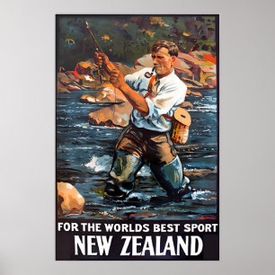 Neuseeland Kunst Fly Fishing Druck Reiseplakat  Poster