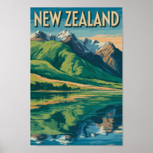 Neuseeland Landschaft Illustration Reise Kunst Poster