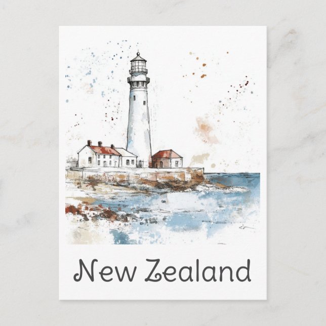 Neuseeland Lighthouse Watercolor Travel Postkarte (Vorderseite)