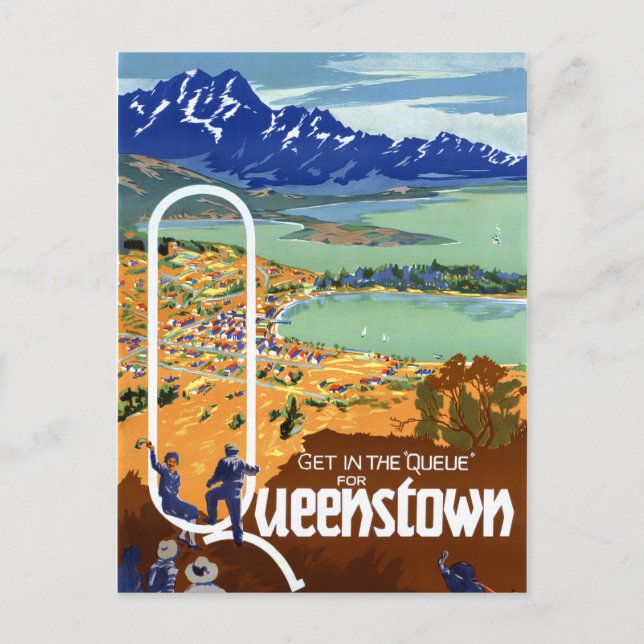 Neuseeland Queenstown Vintage Travel Poster Postkarte (Vorderseite)